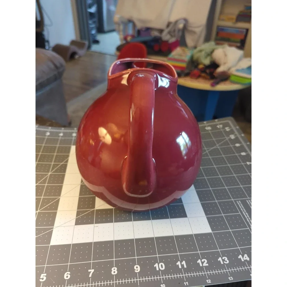 Vintage Hall Pottery Burgundy Pitcher Ice Guard Tilt Ball  Made USA